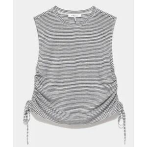 frame striped organic linen ruched sides tank